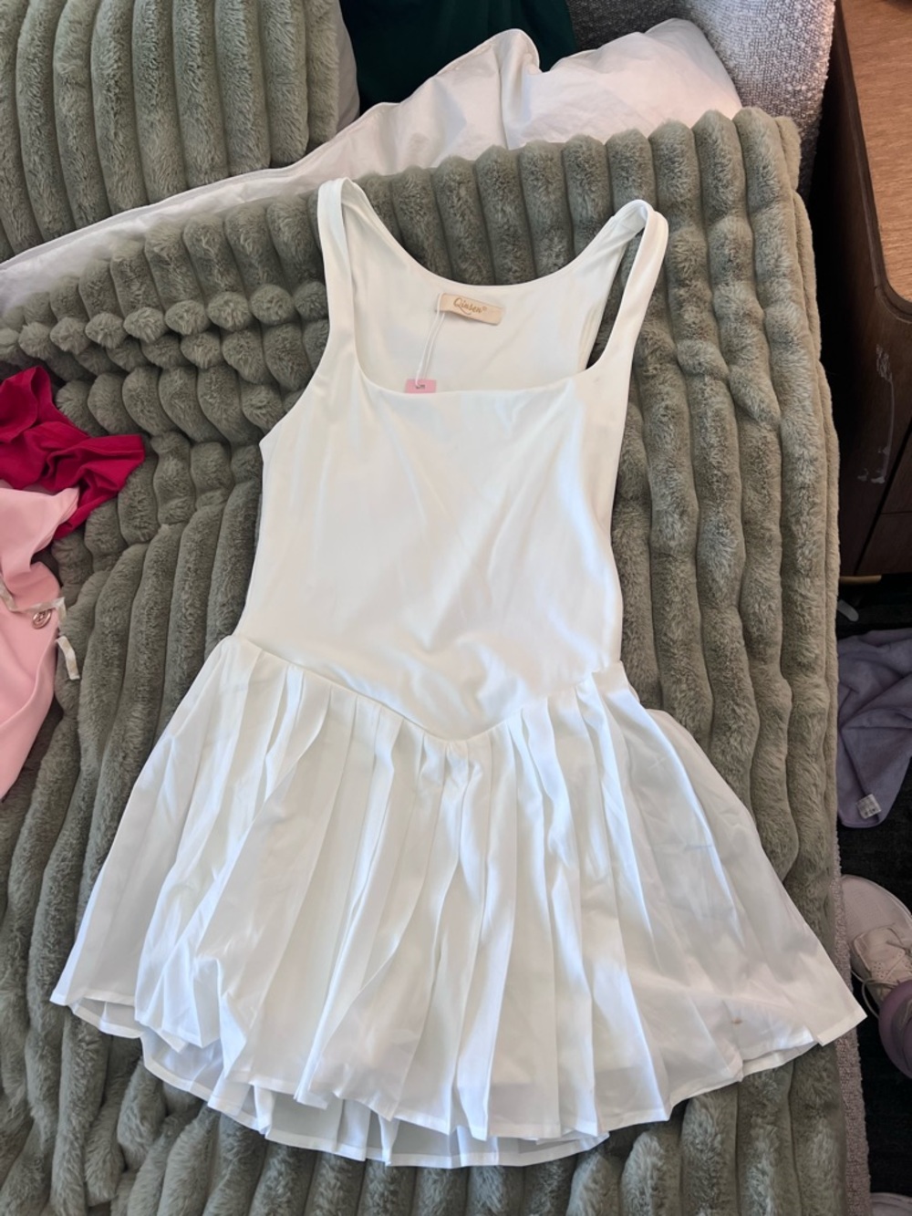 Women's White Pleated Tank Mini Dress